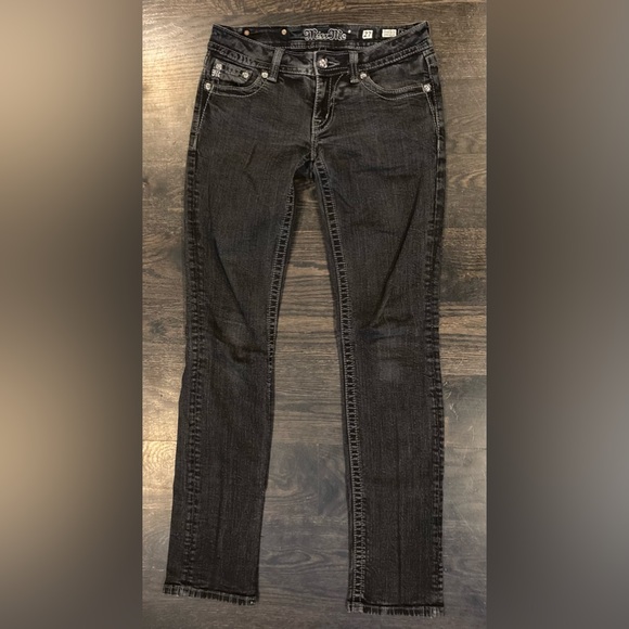 Miss Me Charcoal Black Embellished Flap Pocket Low Rise Skinny Jeans Size 27 - Picture 4 of 13